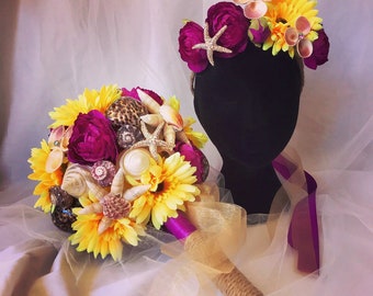 Beach Wedding Bouquet with matching Headpiece