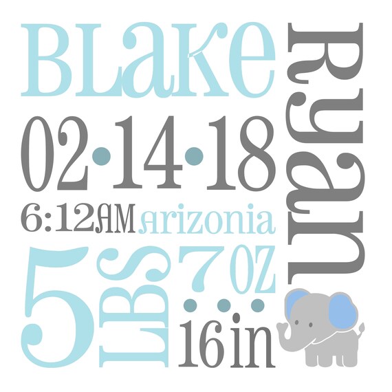 Download Elephant Baby Birth Announcement SVG, Birth Stats svg ...