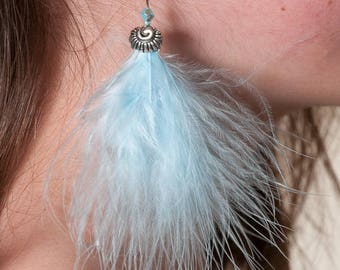 Blue feather earrings