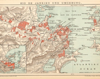 1895 Antique Map of Rio de Janeiro and its Surroundings