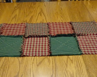 Table Runner, Homespun Rag Table Runner, Homespun Table Runner, Rag Quilt Table Runner, Christmas Table Runner, Table Centerpiece Candle Mat