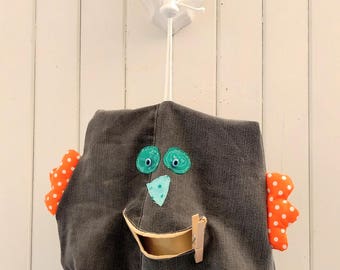 Upcycle Denim Jeans Clothespin-Bag OWL , repurpose Jeans clothes-peg-Bag