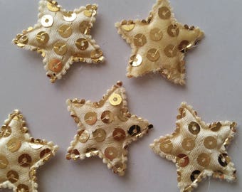 5 Golden sequins 32mm stars appliques