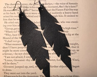 Leather Feather Earrings