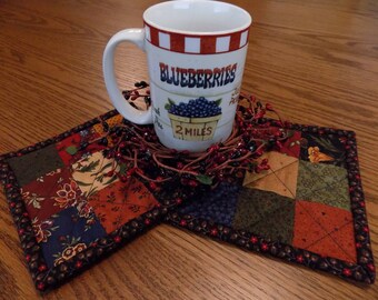 Mug Rug/Mug Mat/Primitive Decor/Farmhouse Decor/Country Decor/Scrappy/Checkerboard/Handmade/Quilted/Item #252