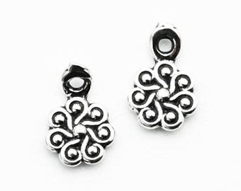 5 - Itty Bitty Sterling Silver Flower Charms - 6.5mm X 4mm - Jump Rings Included