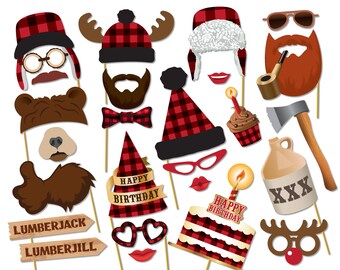 Lumberjack photo booth props. Birthday baby shower props. Lumberjack party printables, Printable PDF, Party supplies - 0209