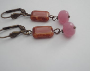 Earrings brass, trendy chic glass beads