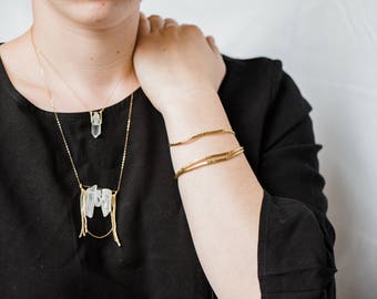 The Three Quartz Necklace. Gemstone necklace. Pendant necklace. Statement necklace. Minimalist necklace. Gold Necklace. Boho necklace.