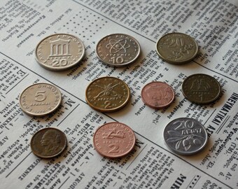 Set of 10 Coins, Original Greek Drachmas, World Money, Lucky Coins Set, Old Coins, Collection Coin, Greek Currency,Money, Greece, Vintage
