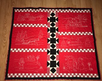 Handmade Winter Scene Quilt 40” x 34”