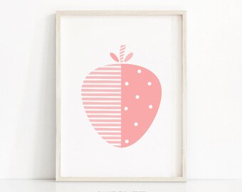Girl Nursery Wall Art, Modern Nursery Art, Fruit Print, Baby Girl Nursery Print, Girls Room Print, Printable Kids Strawberry Art, Pink Decor