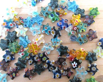 millefiori beads, Star Glass beads, set of 17, detach beads, glass beads, large beads, orange beads, cute beads