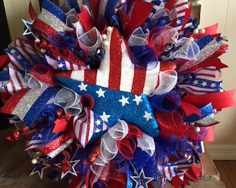 Red white and blue patriotic wreath