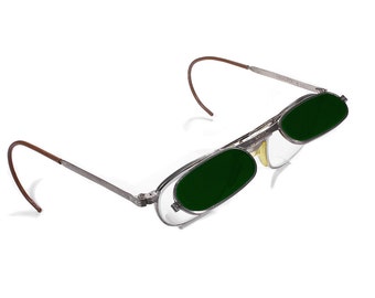 Steampunk Goggles Vintage Rare FENDALL Steam Punk Aviator Glasses with Dark GREEN FLIP-Up 1/2 Glasses, Burning Man Goggles - by edmdesigns