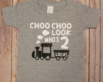 Birthday Shirt choo choo Look Who's Two second birthday train shirt choo choo two shirt train Birthday Kids Birthday Shirts
