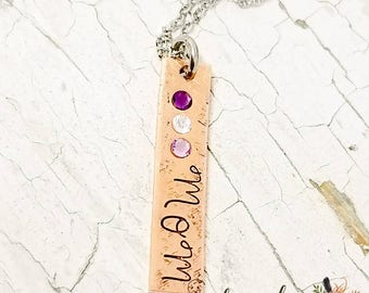Mom birthstone necklace, birthstone crystals, personalized mothers jewelry, mommy necklace, custom, copper and silver, mixed metal, mom gift