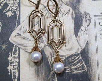 Art Deco Wedding Earrings - Pearl Earrings - Great Gatsby Jewelry - Miss Fisher Earrings - 1920s Jewelry - Downton Abbey Style Jewelry
