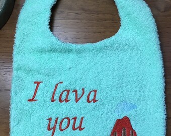 Custom Made to Order 'I Lava You' Volcano Baby Bib