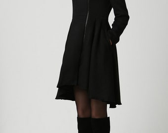 Winter Coat, Wool Coat, Black Wool Coat, Woman Coat, womens coat, warm winter Coat, Midi Coat, Made to Order, wool coat with hood (1121)