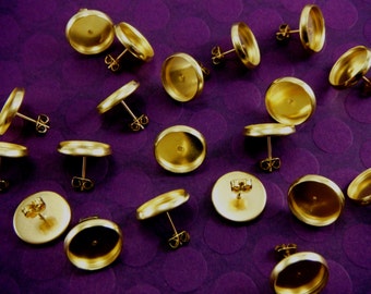 20 Pcs Earring Posts With Butterfly Earnuts Gold Color (12mm Tray)- Size: 14mm Diameter, 12mm Inner Tray Diameter, Pin 1mm EAR003