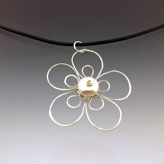 Sterling Silver Flower Necklace on Black Leather Cord