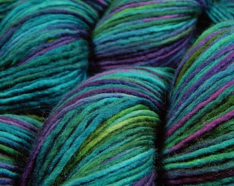Hand Dyed Yarn, DK Weight Superwash Merino Wool Singles Yarn - Aegean Multi - Knitting Yarn, Single Ply Wool Yarn, Turquoise Blue Green