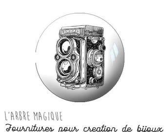 2 cabochons glue camera retro vintage glass 20 mm M1071