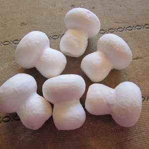 6 spun cotton MUSHROOMS - 1.25 inches tall - 28mm x 35mm - spun cotton shapes