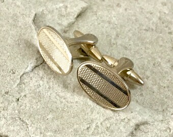 Gold Cufflinks Engine Turned Oval Fronts - Gilt- Swivel T Bar Torpedo Bullet Backs - Gift Boxed