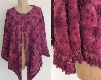 1990's Plum Purple Chenille Textured Cape Size All by Maeberry Vintage