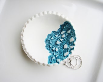 Teal Lace Ring Dish, Clay Ring Dish, Clay Jewelry Dish, Ring Dish, Catchall Dish, Jewelry Holder