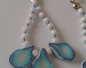 Polymer clay and beads - sea swirl earrings-