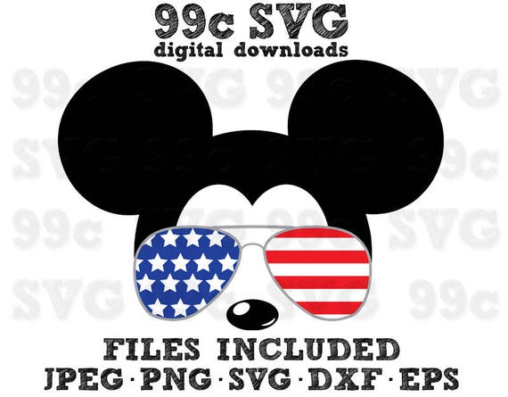 Download Mickey USA Flag Sunglasses SVG DXF Png Vector Cut File Cricut