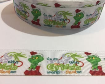 3 Yards of 1" Ribbon - White and Green Grinch Who Stole Christmas