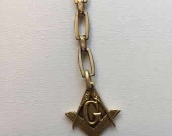Vintage Masonic 14K Fob Charm and Gold Filled Chain