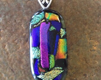 Patchwork Dichroic Fused Glass Pendant