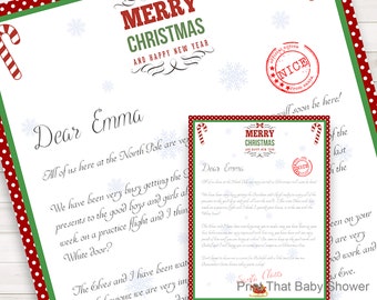 Personalized Letter from Santa Christmas Letter Printable Download Customizable Name Dotty