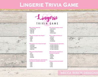 Lingerie Trivia Game - Bachelorette Party Game - Bridal Shower Game - Lingerie Party - Hen Night - Printable - Instant Download