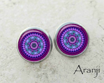 Purple mandala earrings, mandala earrings, purple earrings, purple mandala stud earrings, purple stud earrings, stud earrings, PA116E