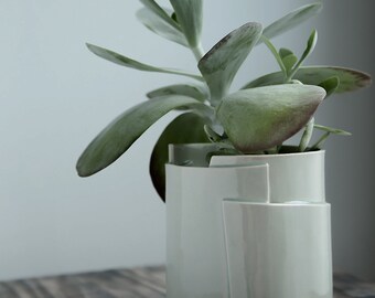Large Hand Built Sculptural Porcelain Planter - Tiered Collection