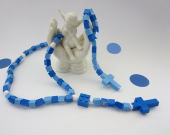 Rosary & Chaplet Set Made of Lego Bricks - Catholic Kid Rosary - Blue and White Rosary - First Comunion Gift Set