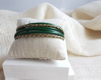 Wrap bracelet made of different leather straps