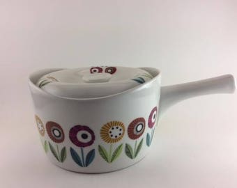 Upsala Ekeby Ignis Bellis Ceramic Saucepan With Lid Made in Sweden Karlskrona Rare
