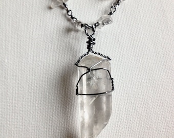 Raw crystal point wire wrapped necklace