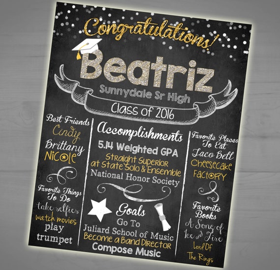 graduation chalkboard sign high school stats poster memory college graduation banners