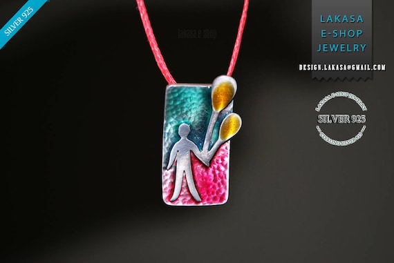 Enamel boy balloon Handmade Necklace Sterling Silver Handmade Jewelry mom Summer Vintage idea Birthday inner child dreamer snívanie dream