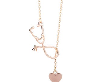 Rose Gold Stethoscope Necklace - Silver Stethoscope Necklace - Graduate Nurse Gift - Physician Gift - Medical Jewelry - Nurse Jewelry - MD