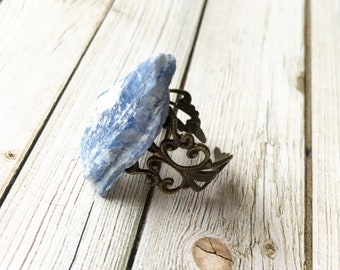 Raw Blue Kyanite Adjustable Ring | Filigree Ring | Kyanite Ring | Blue Kyanite Jewelry | Kyanite Crystal | Raw Crystal Ring | Statement Ring