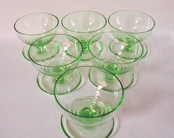 Uranium Glass Champagne Coupes / Sundae Dishes ~ set of 6 ~ Art Deco c.1930's